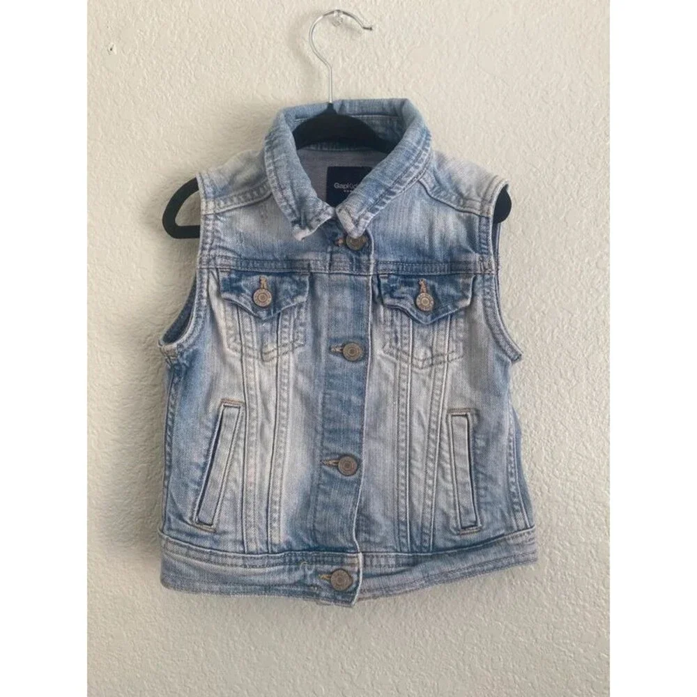 Gap Kids Distressed Blue Jean Denim Vest Indie Y2K 4/5 XS